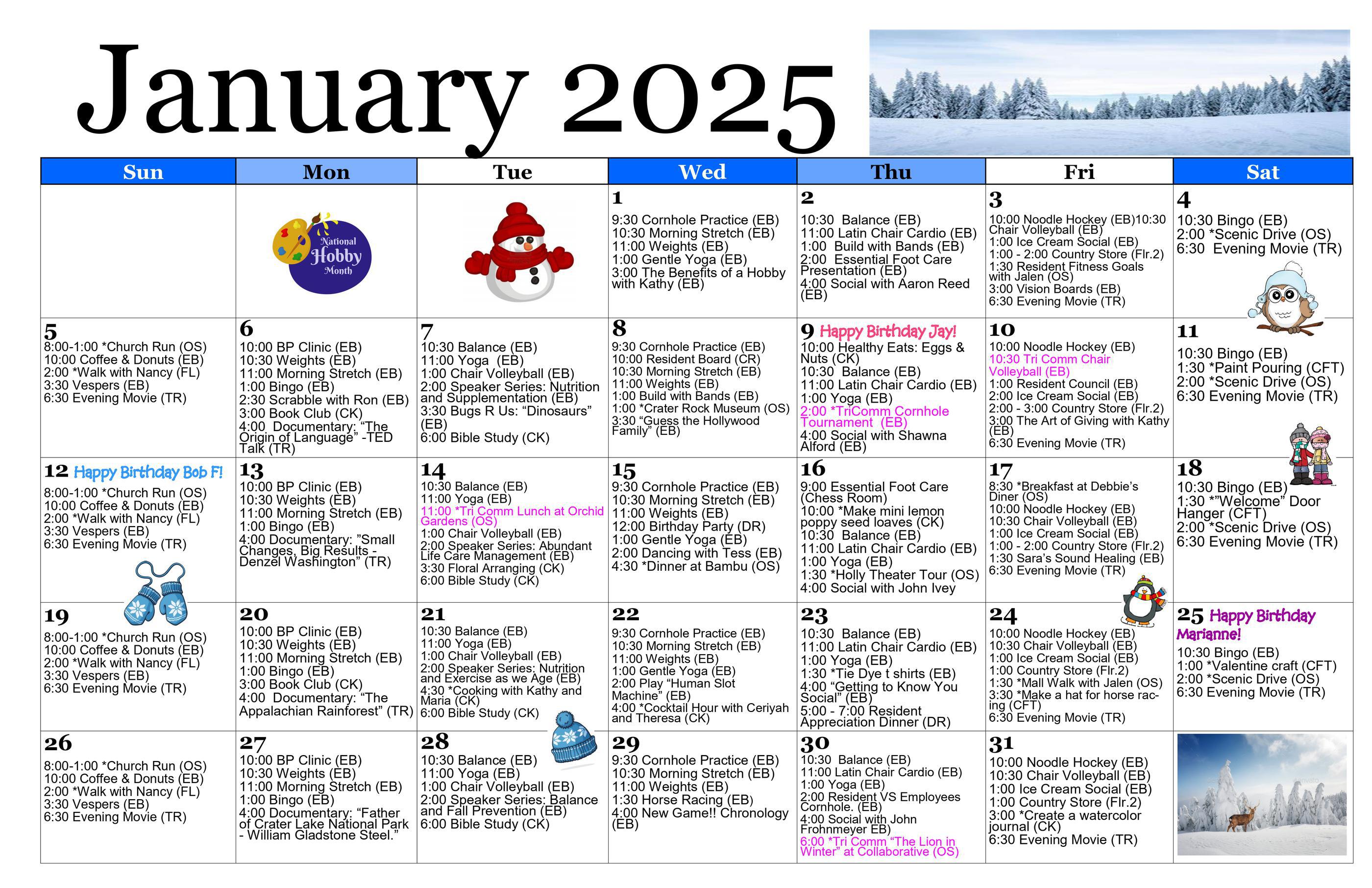 January Calendar