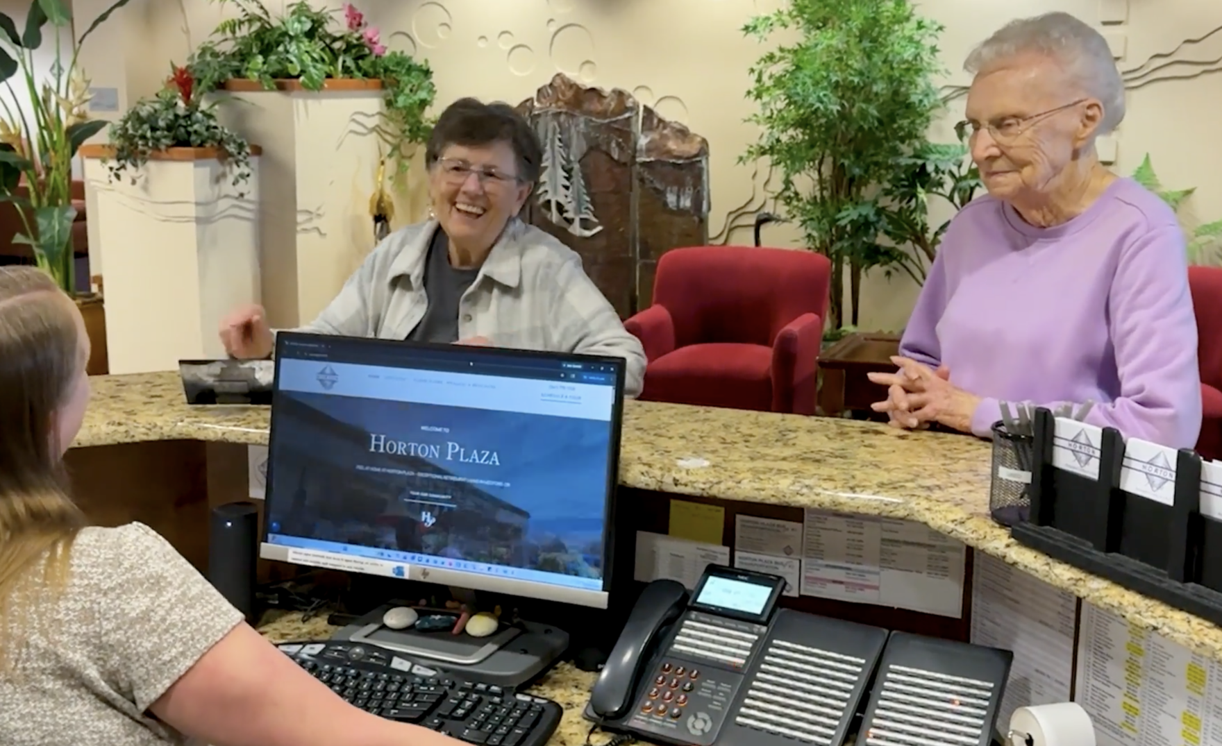 Screenshot 2026-07-29 at 1.12.43 PM Horton Plaza staff member on duty providing 24/7 safety and support for retirement community residents