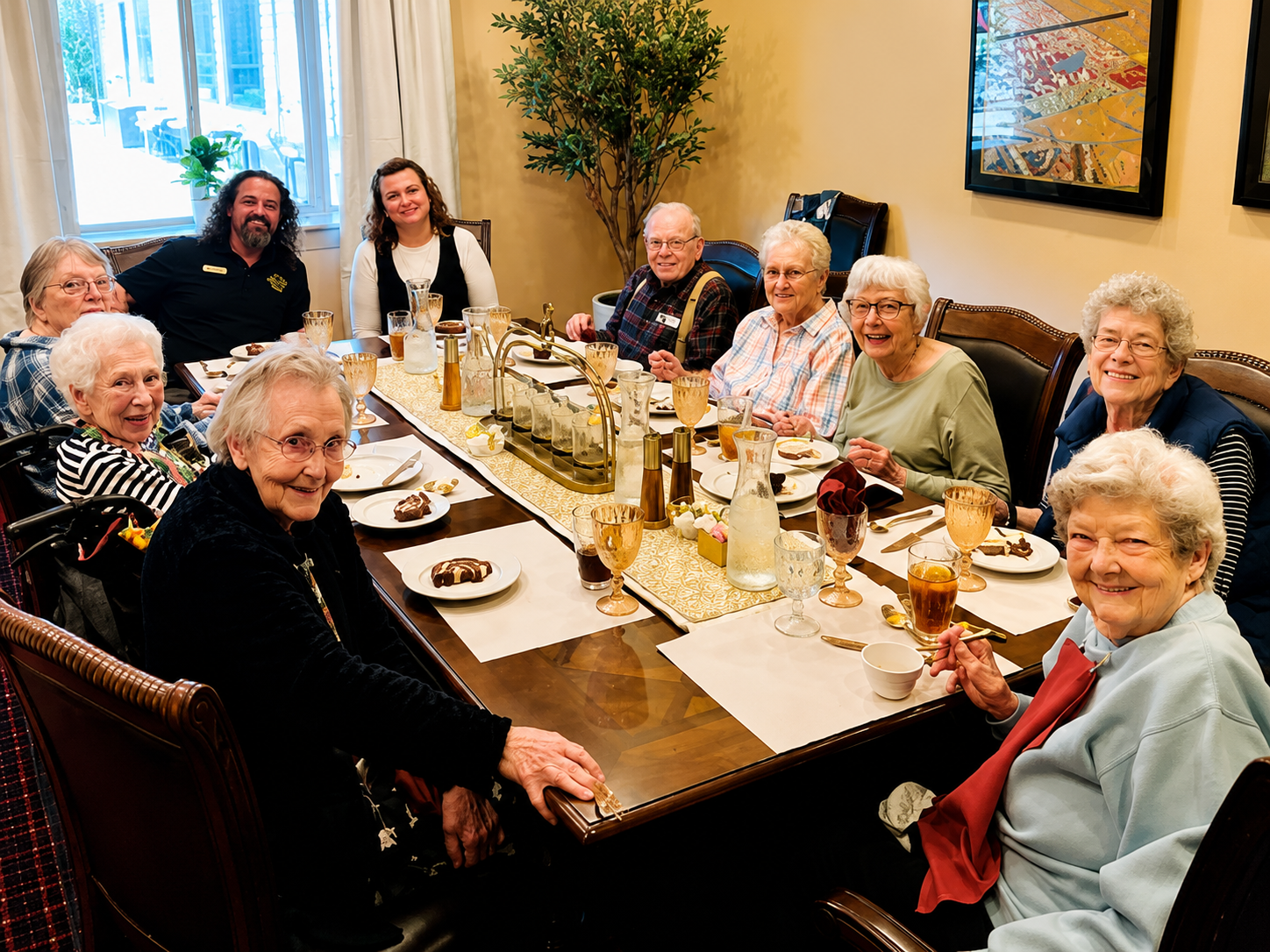 Resident with pet enjoying everyday amenities at Horton Plaza pet-friendly senior community in Medford, OR